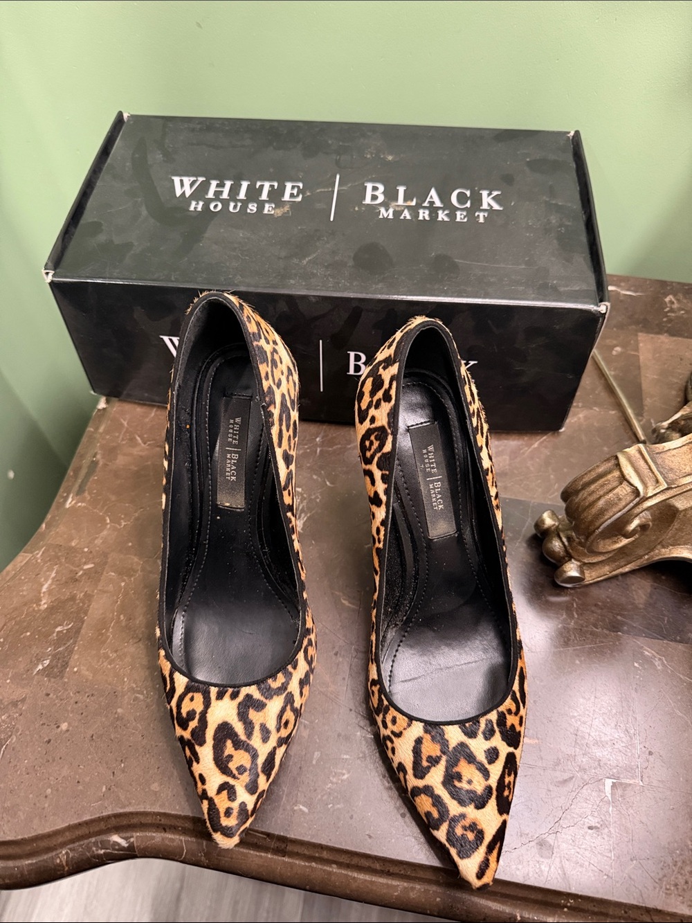 White House Black Market Leopard-Print Pointed Toe Pumps - Tan & Black